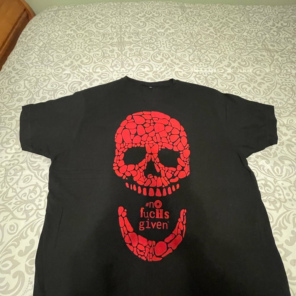 Black T-Shirt with Red Skull Design
